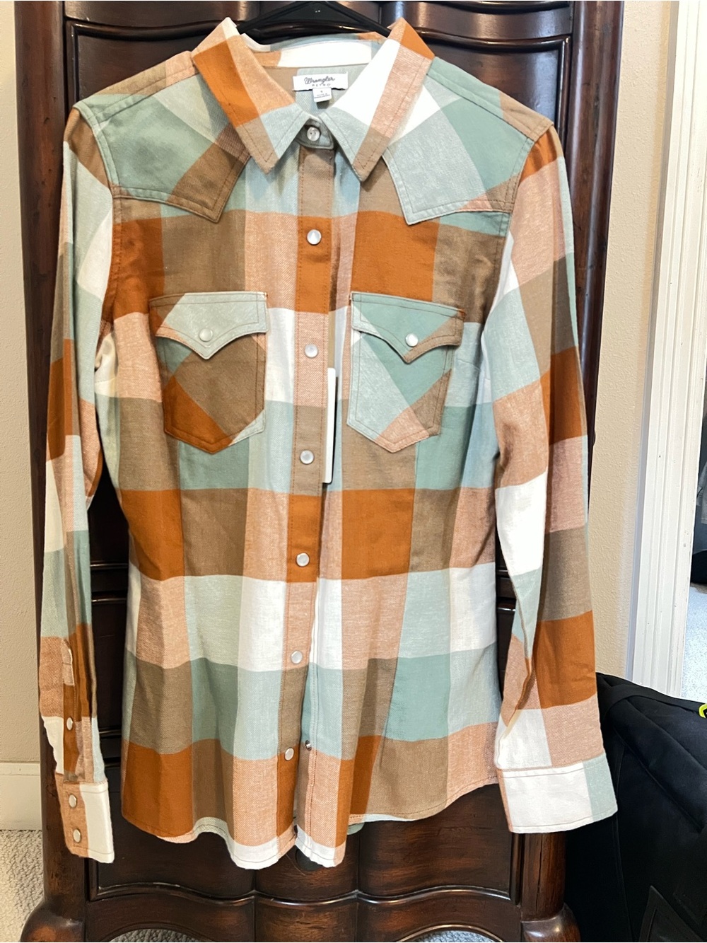 Wrangler Retro Plaid Snap Shirt - Rust, Sage & Cream
